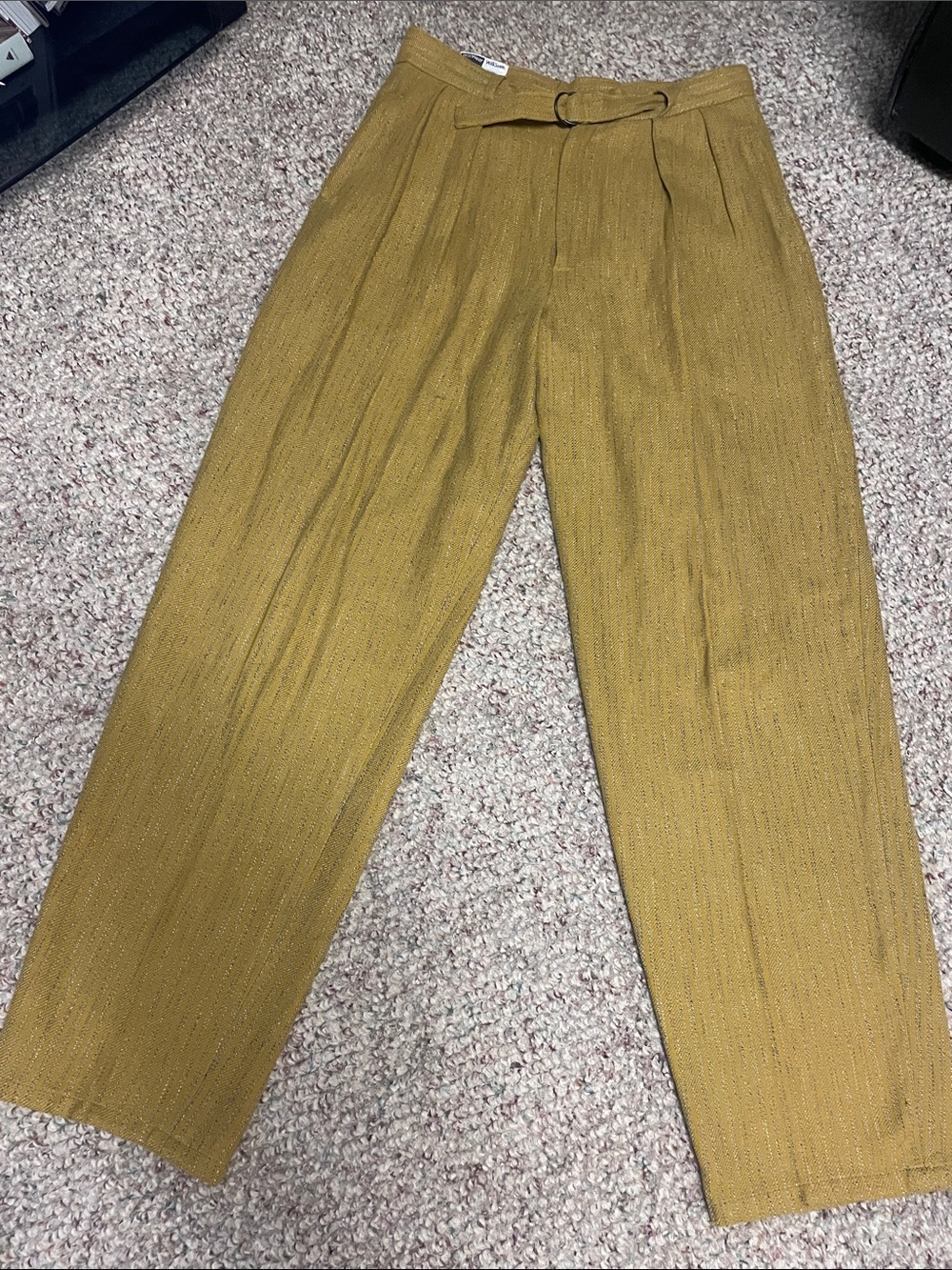 Vintage 80s ultra high rise pleated wide leg trousers with built in belt